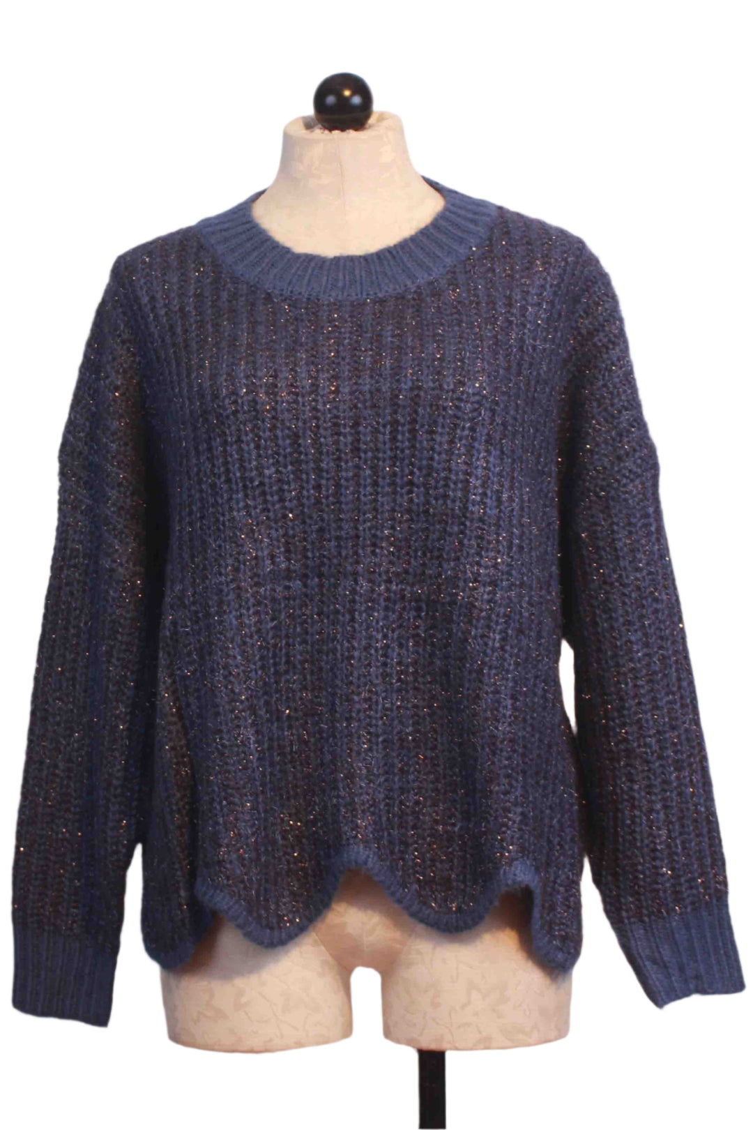 Blue Knitted Wavy Hem Sweater by Compania Fantastica with Metallic threading