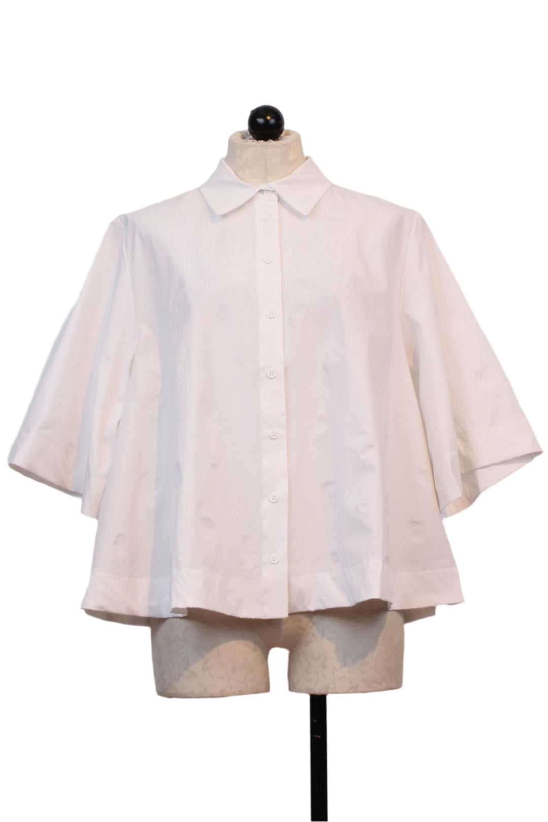 White Polka Dot Wide 3/4 Sleeve Blouse by Baci