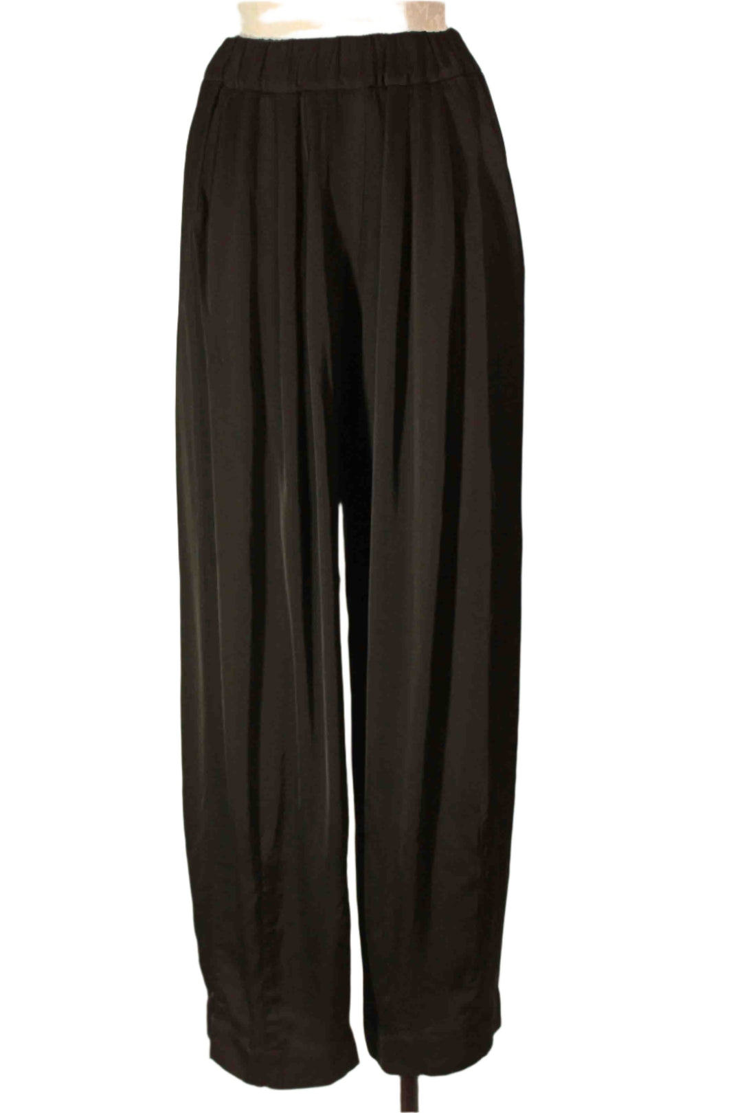 Black Satin Pleated Hem Trousers by Baci