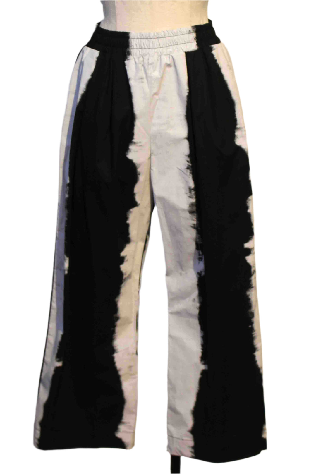 Black and White Cropped Big Stripe Soda Print Wide Leg Elastic Waist Trousers by Baci