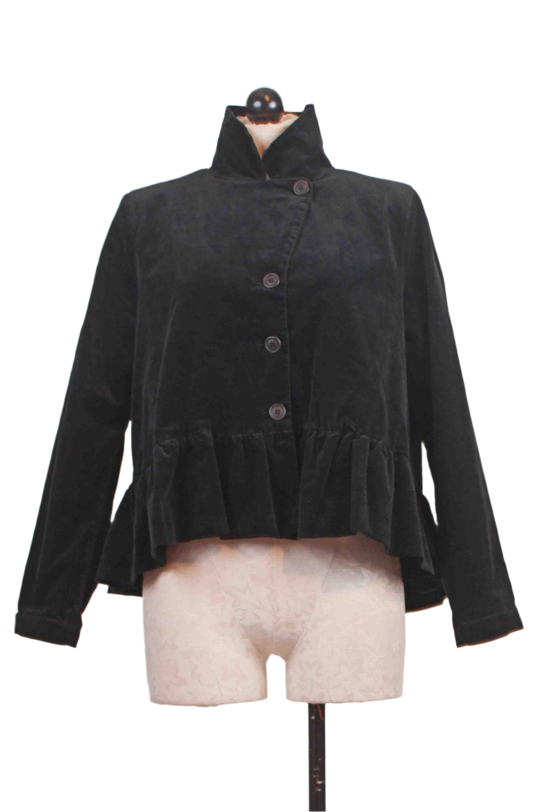 Black Hi Lo Peplum Asymmetrical Velvet Jacket by Baci