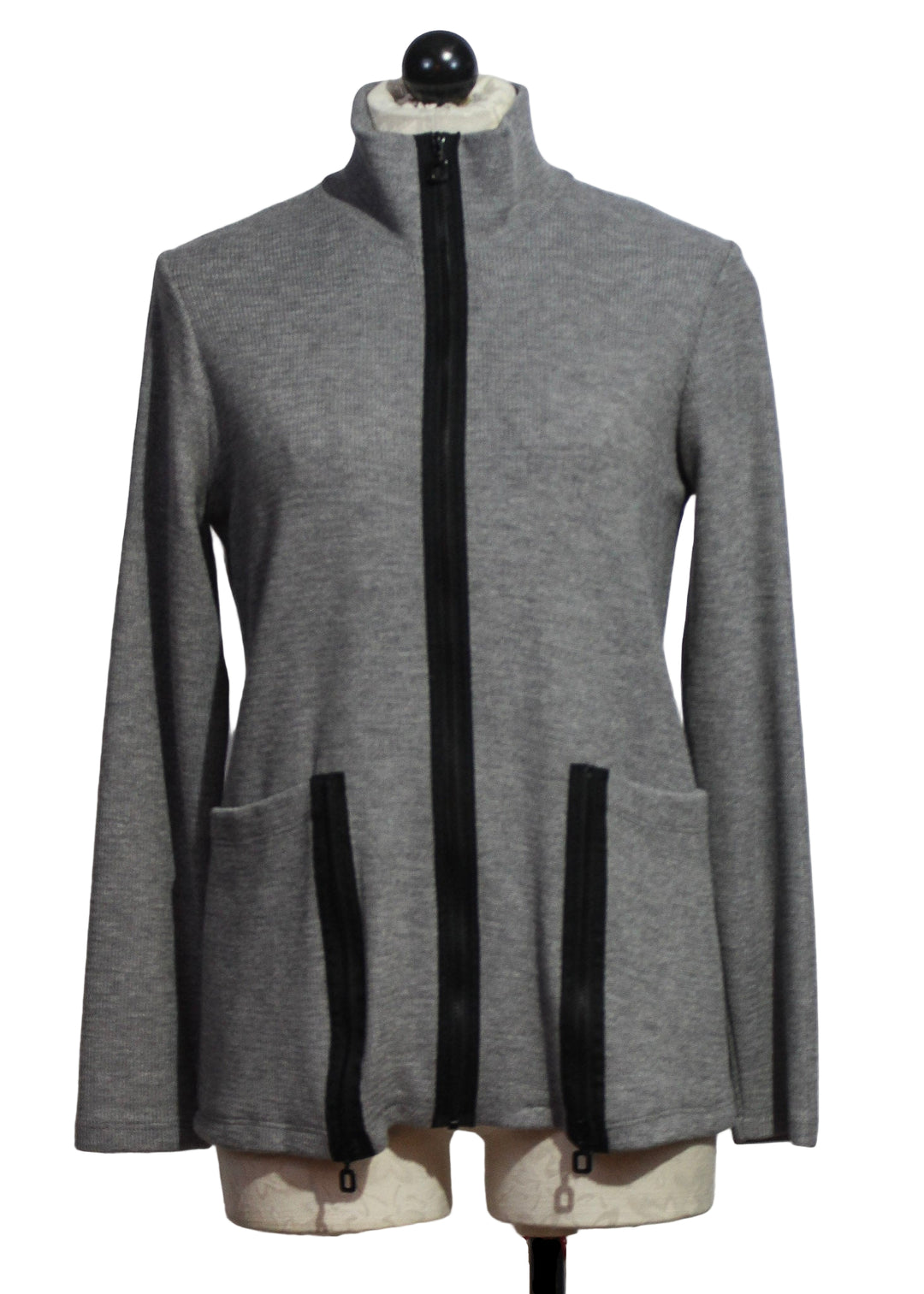 Grey Knit Jacket with Black Zipper by Compli K