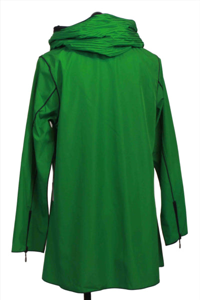 back view of Green/Navy Reversible Pleated Hood/Collar Zip Front Parisian Jacket by UBU