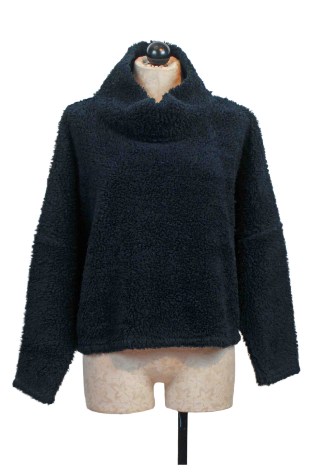 Navy Cropped Cowl Sherpa Pullover by Grizas