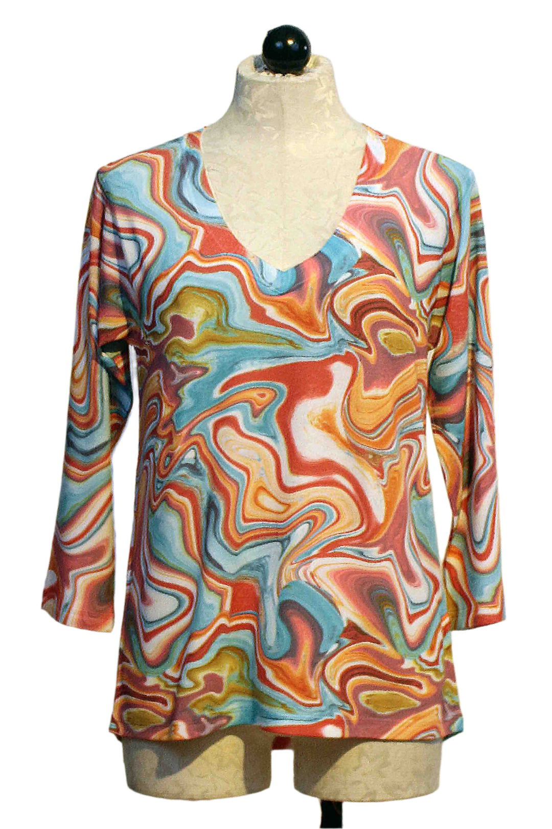 Multicolor Swirl Print V Neck Top by Nally And Millie