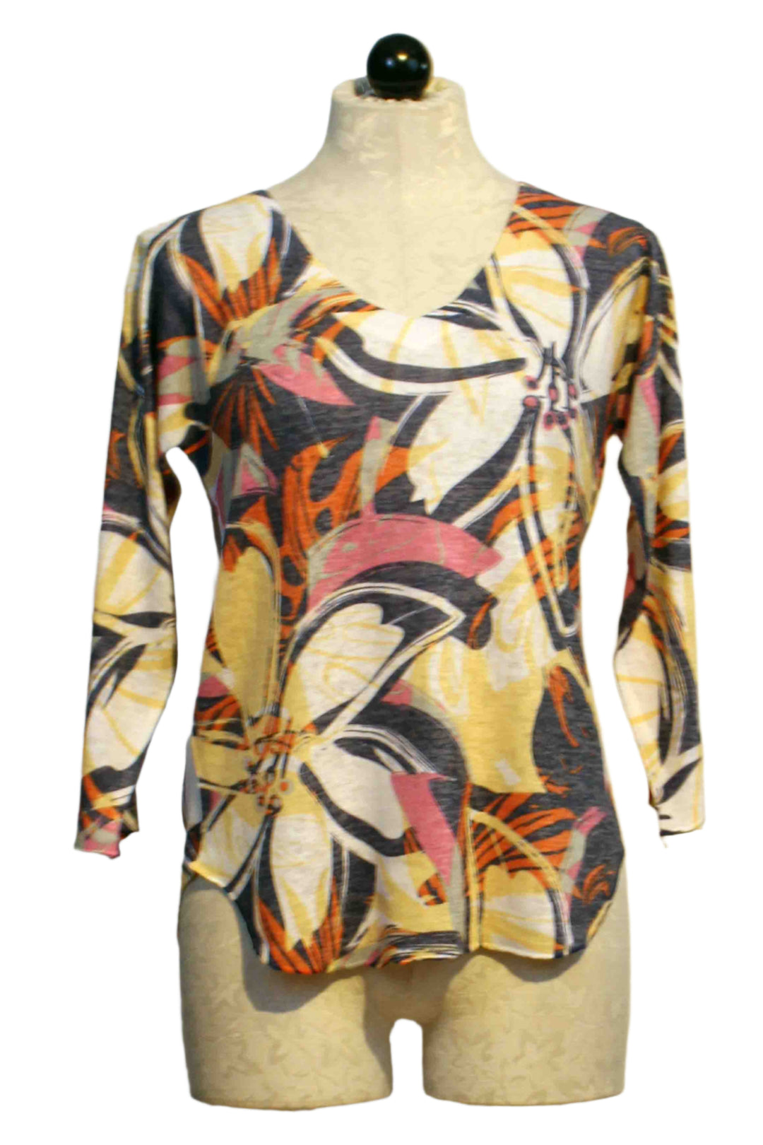V Neck Navy Pink Floral Top by Nally and Millie