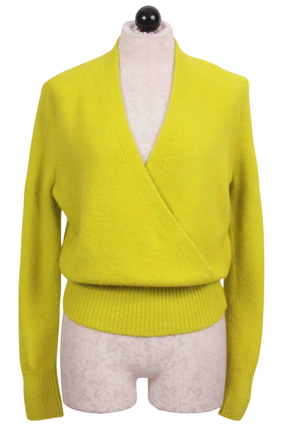 Lime Colored Wrap Front Sweater by Fifteen Twenty with a Ribbed Hem