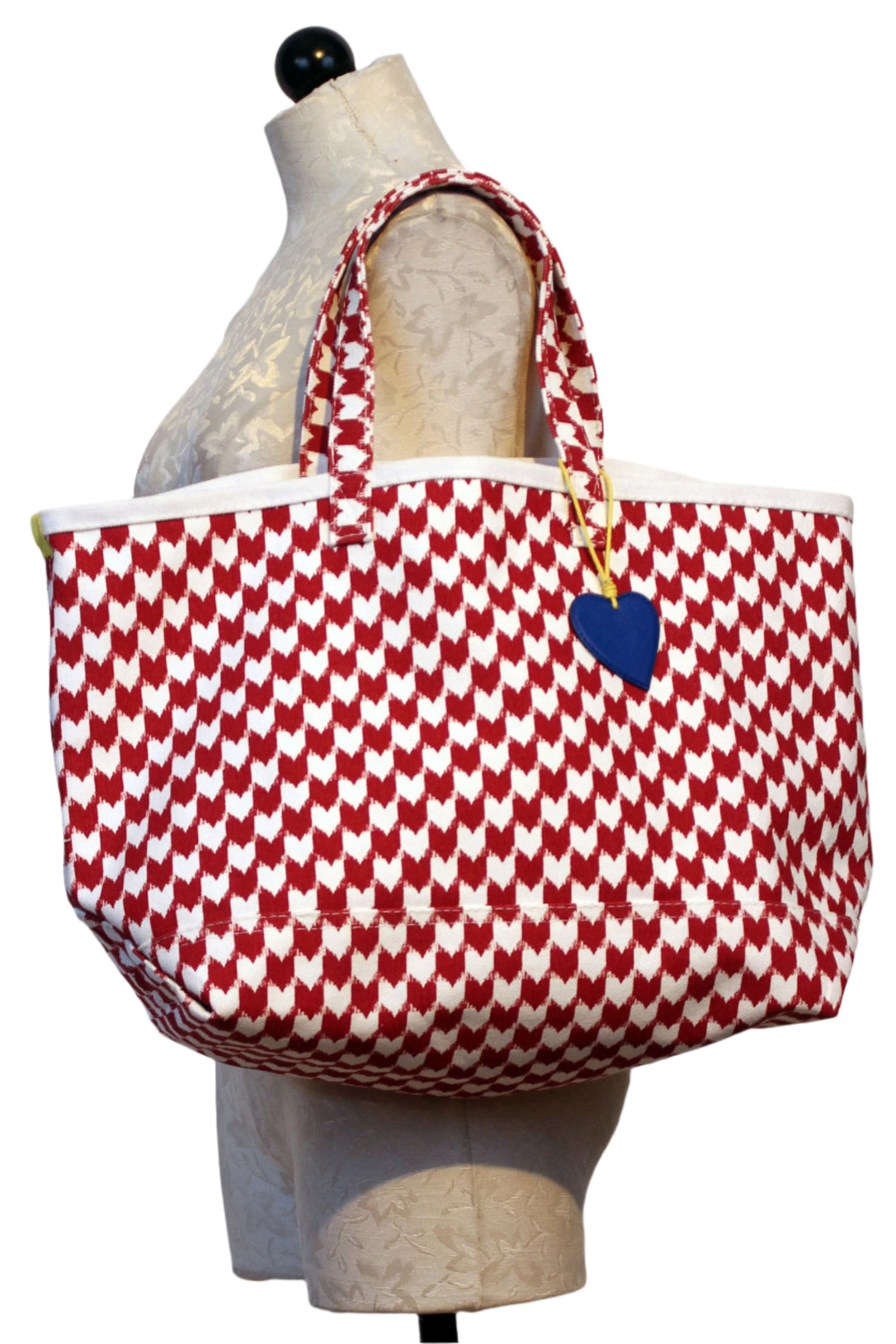KR Heart in Check Tote in Red and Natural by Kerri Rosenthal