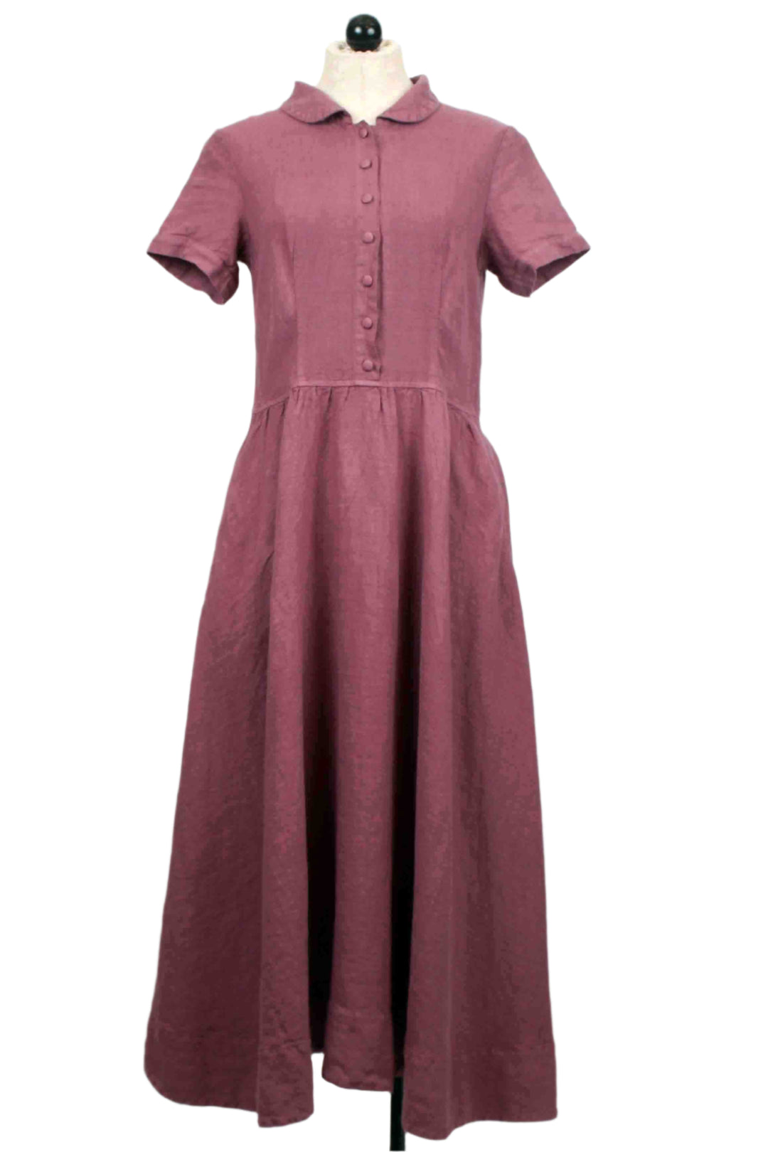 Mauve Taupe colored Short Sleeve Linen Collared Shirt Dress by Grizas