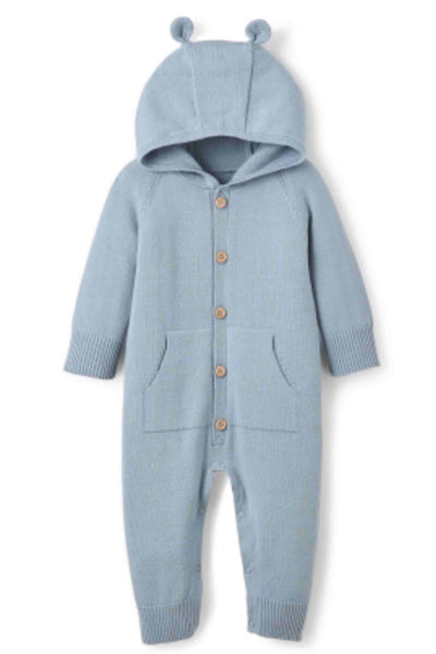Blue Knit Hoodie Jumpsuit by Elegant Baby