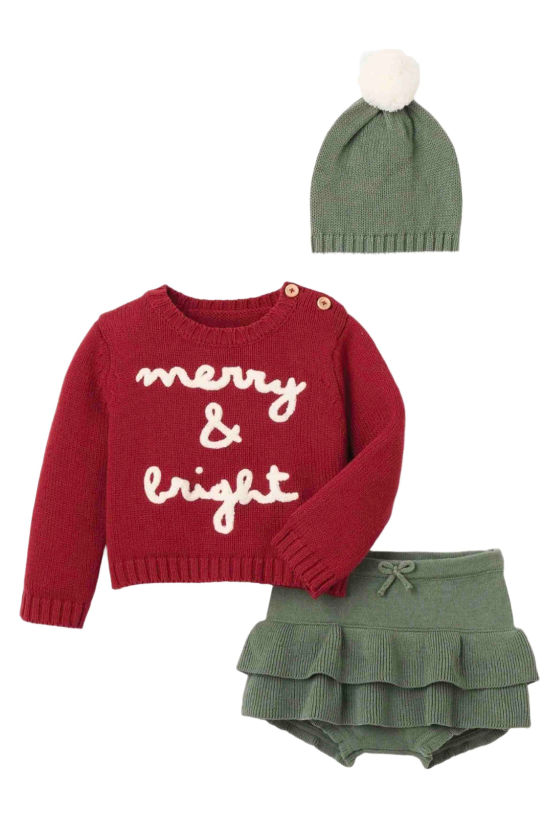 Merry and Bright Sweater and Knit Skirt and Pom Hat by Elegant Baby