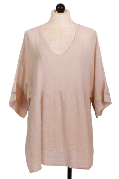 Sand colored Gauzy Scoop Neck Babydoll Top by Ambra