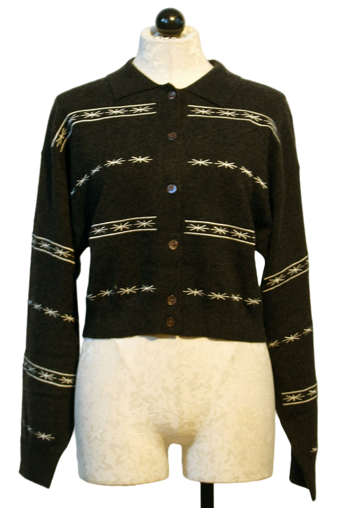 Button Front Alba Embroidered Bomber by Colorush