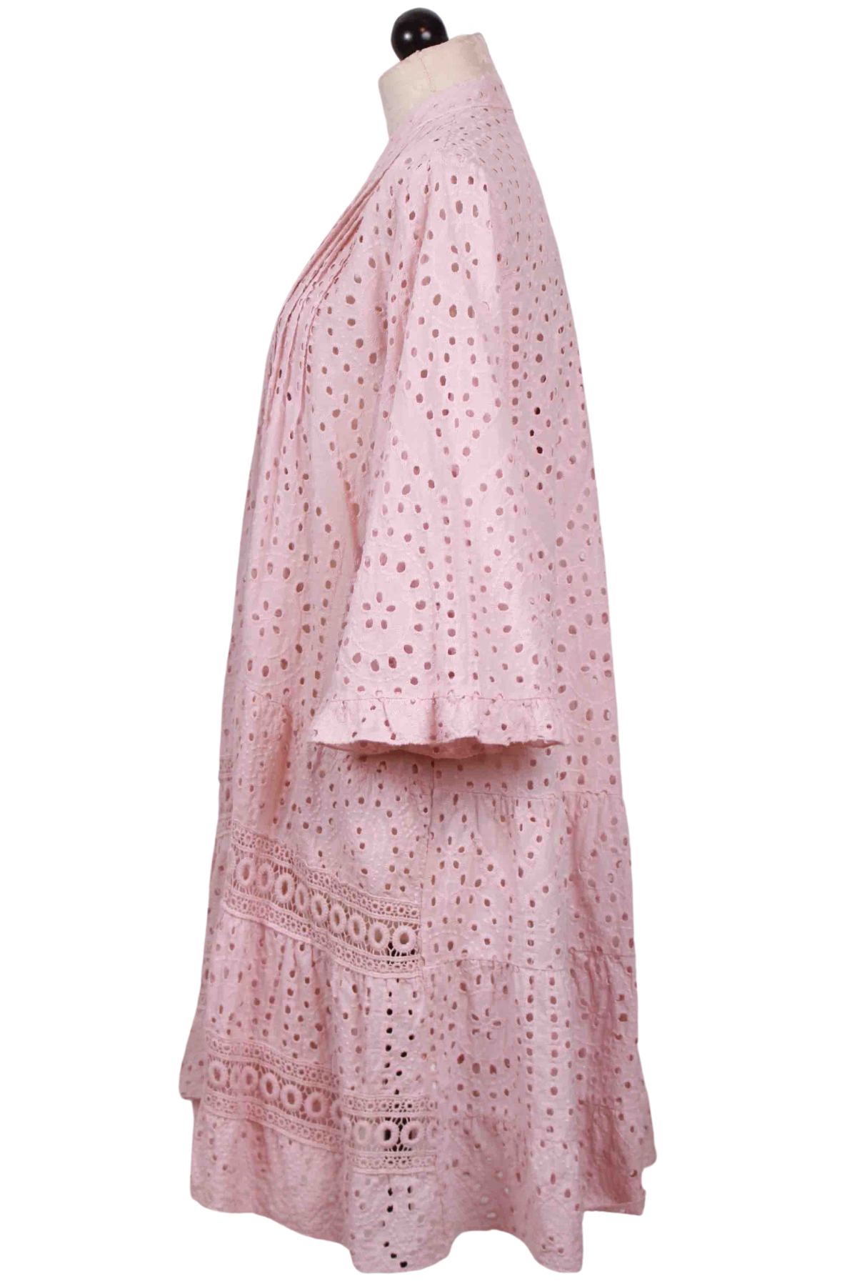 side view of Pink Alia Eyelet Dress by Scandal Italy