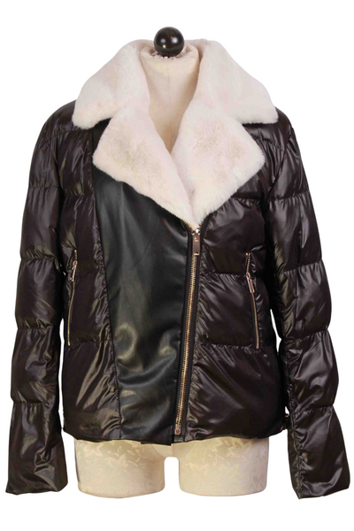 black/white Avila Faux Fur Combo Puffer Jacket by Generation Love