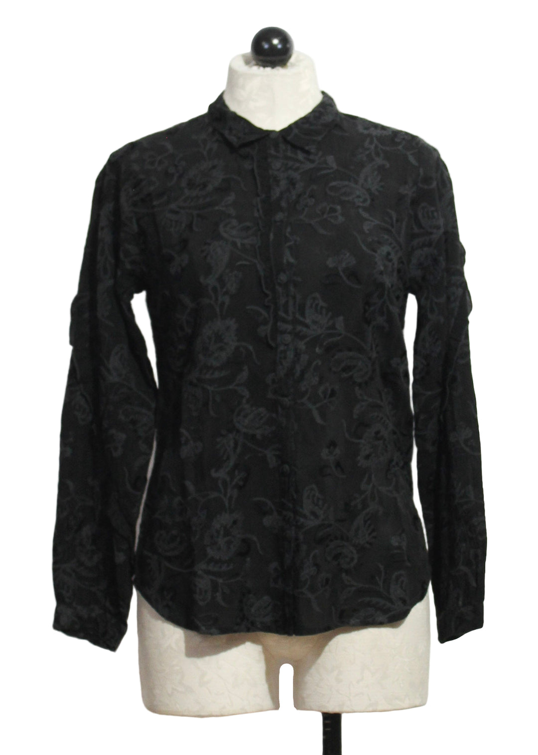 Black Embroidered Elain Shirt by Johnny Was