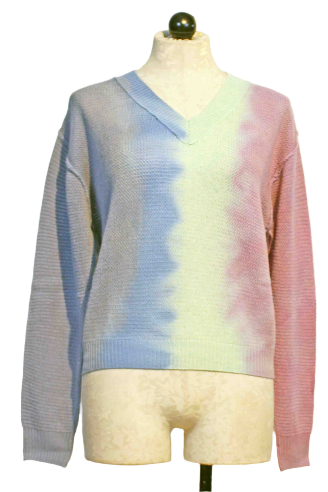 Vacay color combo Dip Gauzy Lola V-Neck Sweater by Colorush