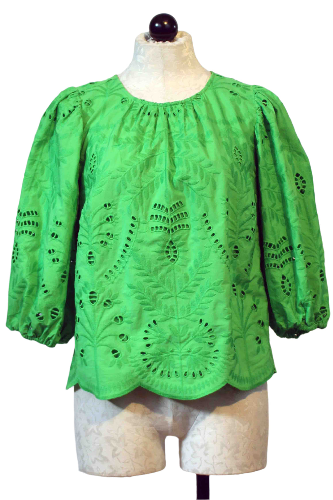 Emerald colored Embroidered Harly Top by Marie Oliver with a Scalloped Hem