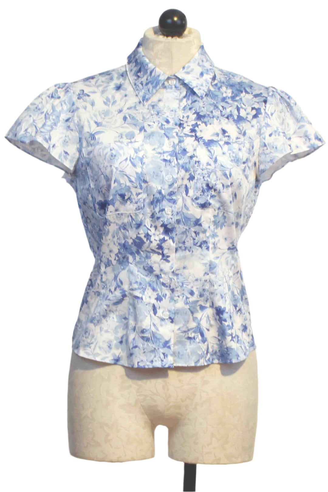 Blue and White Zesty Floral Francesca Floral Poplin Shirt by Generation