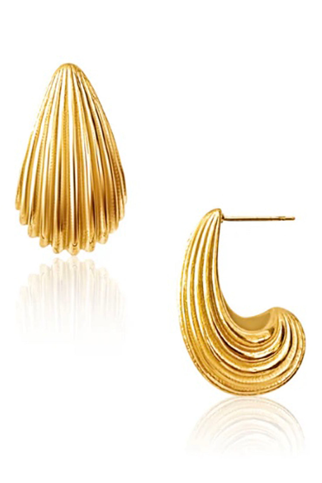 Gold Ribbed Teardrop Shape Gillian Earring by Ellie Vail
