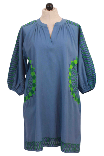 Blue/Green Hailey Embroidered Dress by Valerie Khalfon