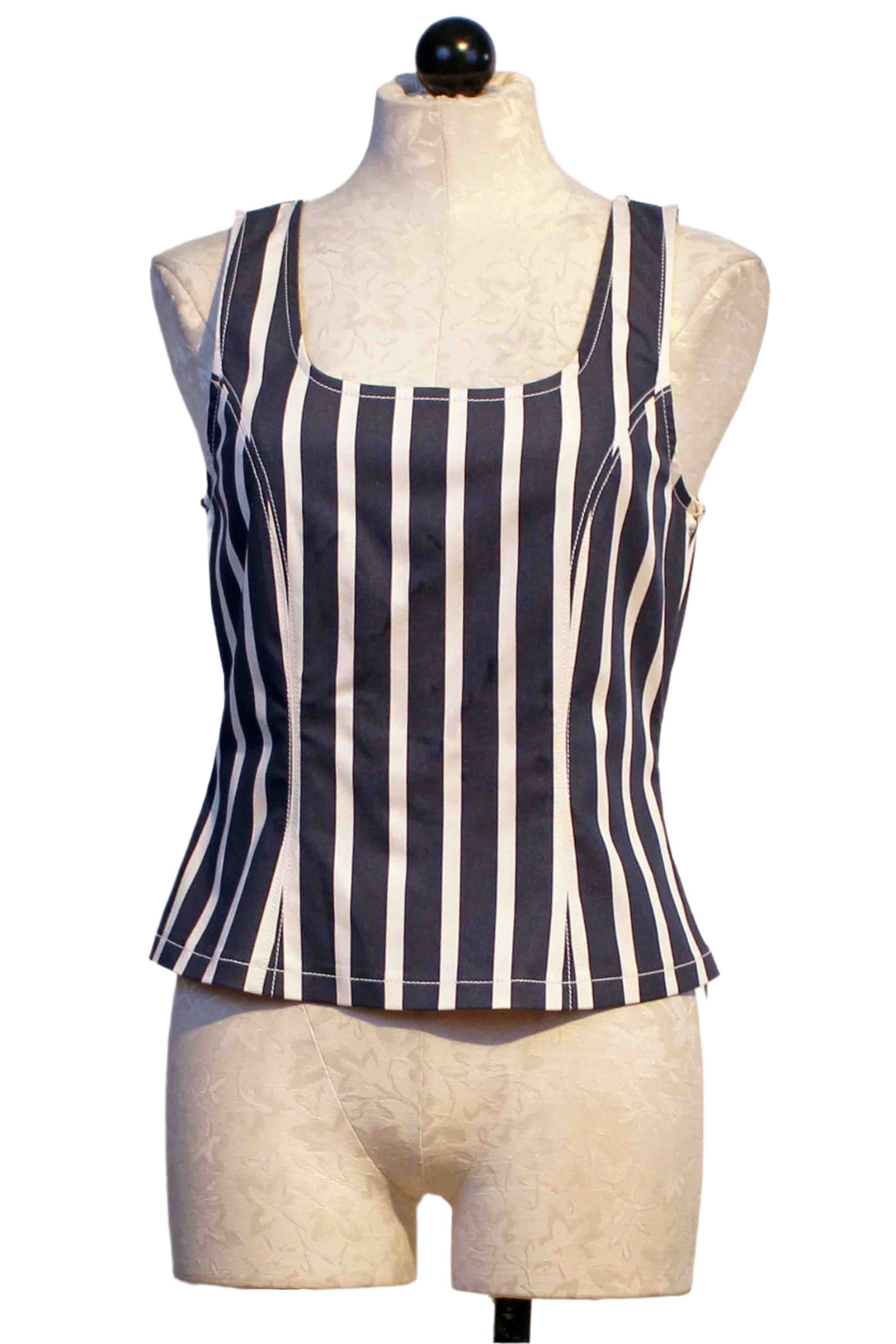 Navy and White Sleeveless Striped Kali Top by Fifteen Twenty