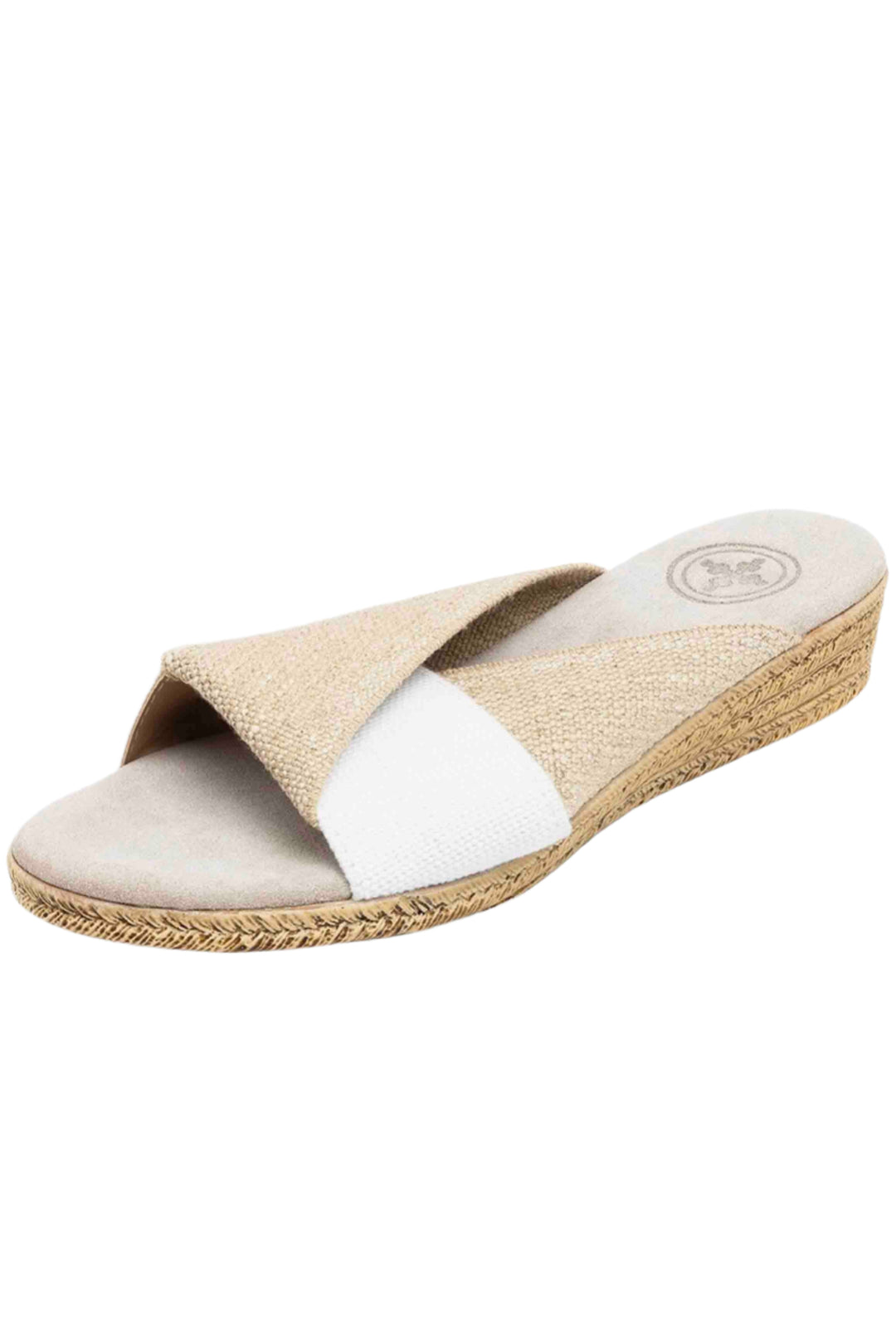 White/Linen Kay Crisscross low wedge Sandals by Charleston Shoe Company