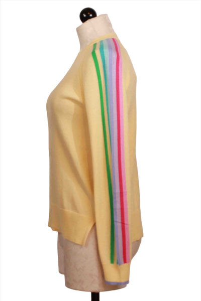 side view of Blondie colored Runaway Stripe Raglan Sleeve Sweater by Alashan Cashmere