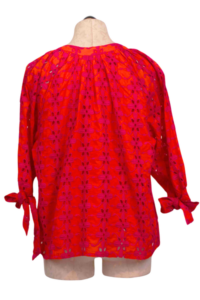 back view of Lined Embroidered Margot Top with Ties on the sleeves by La Plage