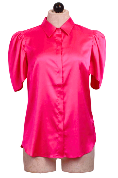 Melinda classic short sleeve button-up blouse in Hot Pink by Generation Love