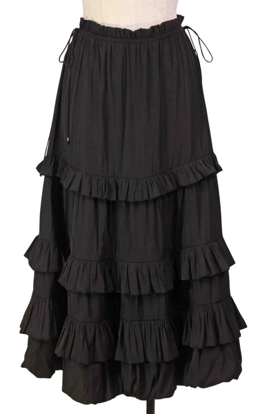 Black Moira Ruffled Midi Length Skirt by Marie Oliver