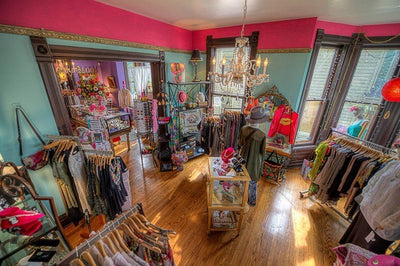 The front room of our store full of miscellaneous clothing lines