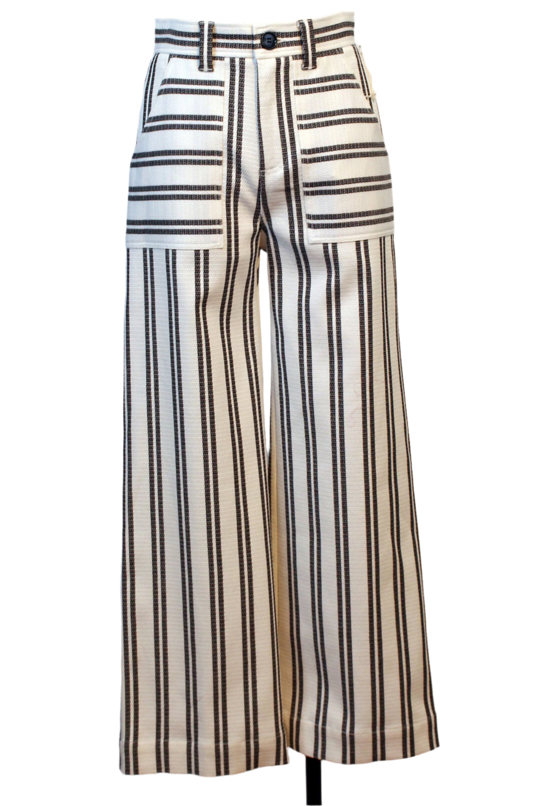 White with Black Striped Rylee Cropped Pants by Fifteen Twenty