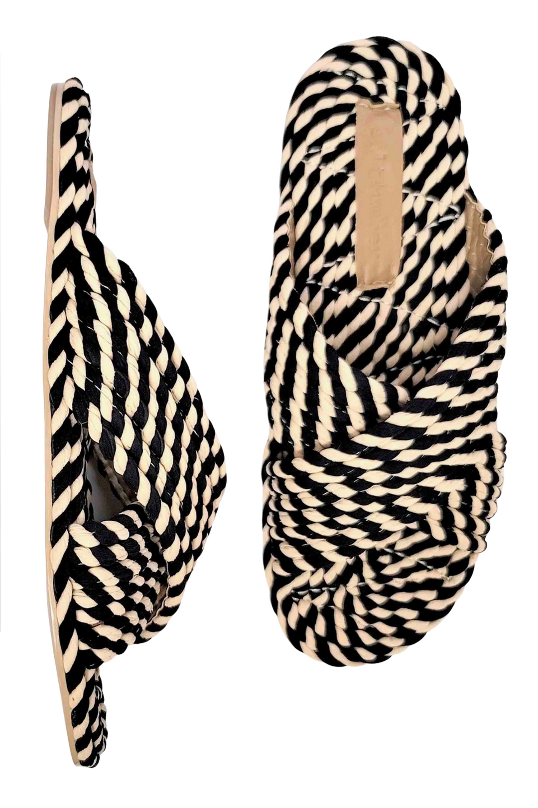 black and white vegan sandal slide