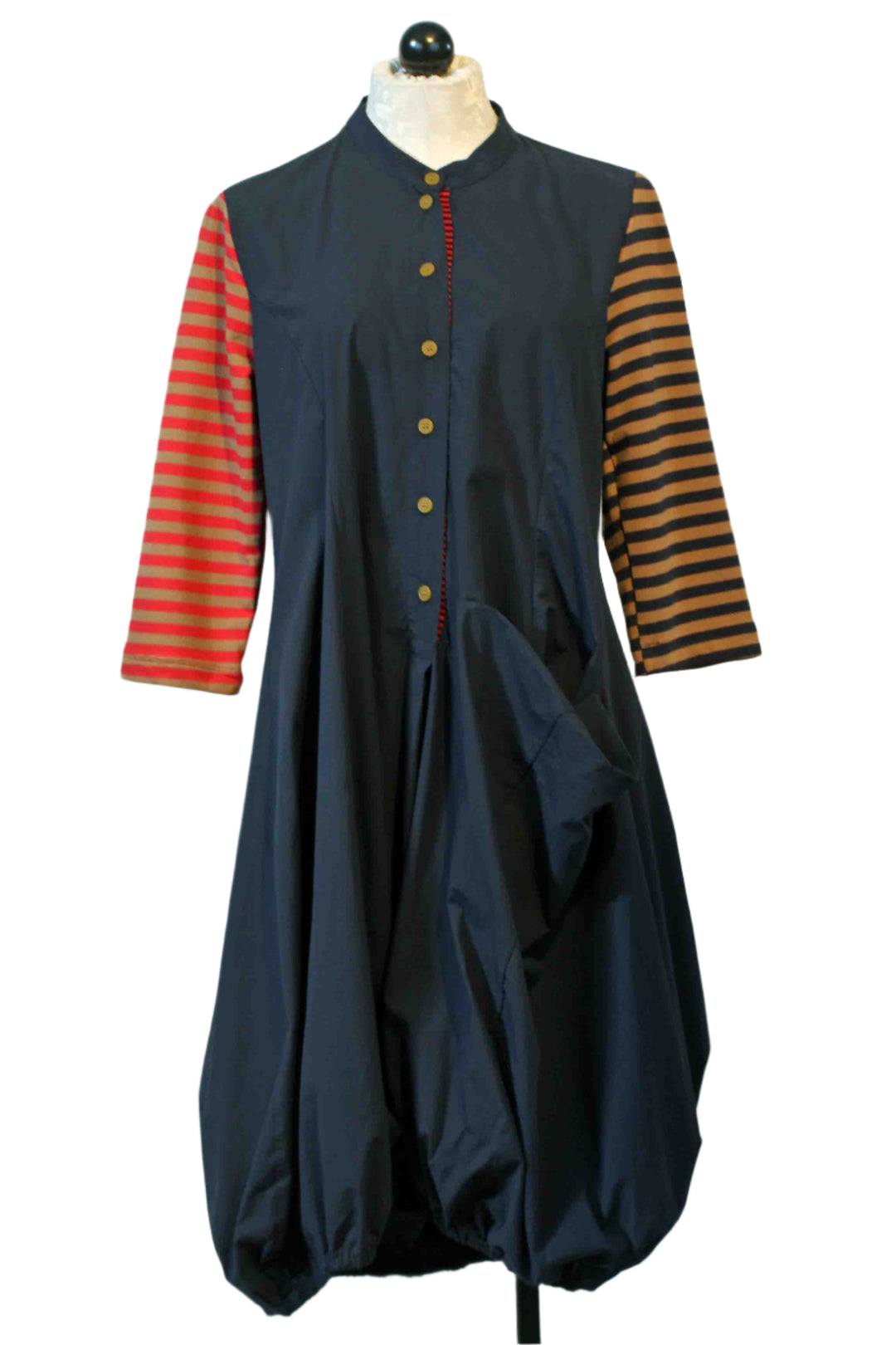 Navy Mixed Stripe Sleeve Balloon Hem Dress by Alembika