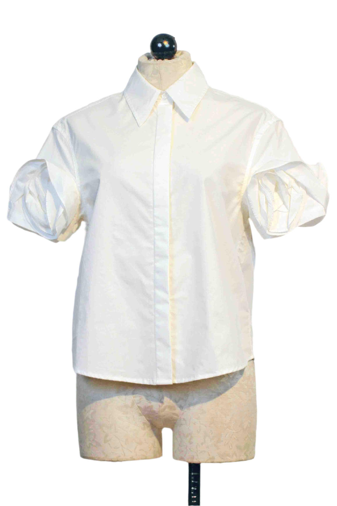 White Short Flower Sleeve Cotton Blouse by Jessie Liu