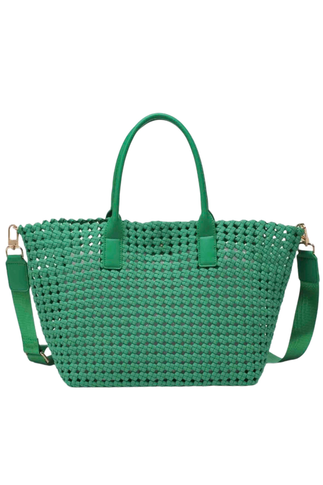 Kelly Green Medium-Size Neoprene Solstice Hand-Woven Knot Tote by Sol and Solene