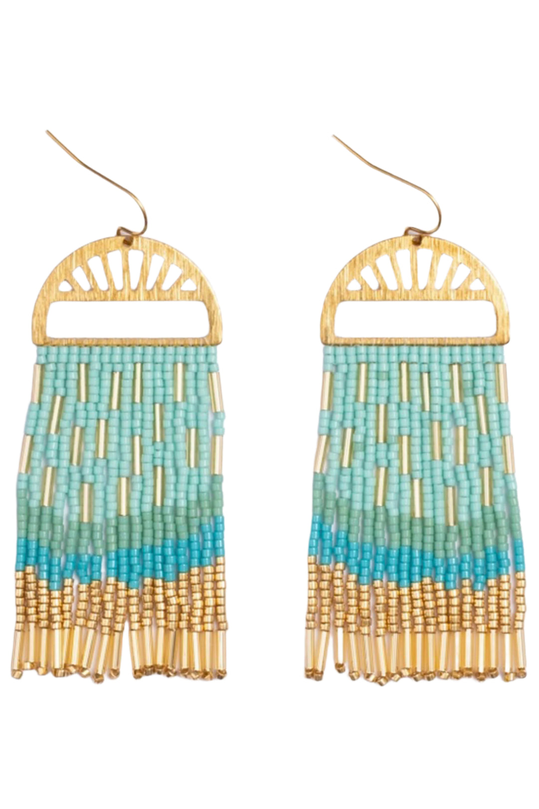 Aqua Beaded Handwoven Sprinkle Fringe Earrings by Mayana Designs Co