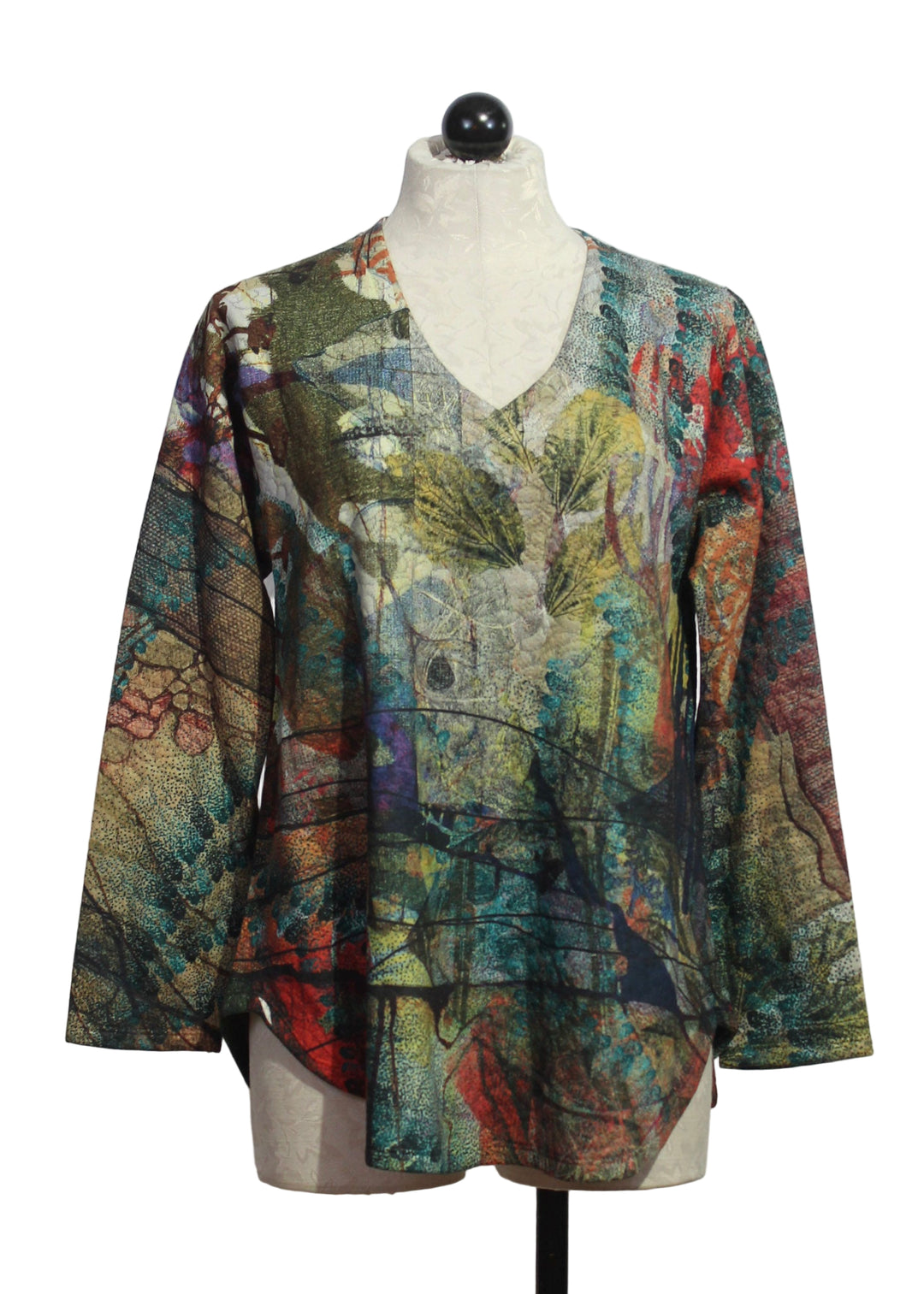 Long Sleeve V Neck Curved Hem Top by Inoah
