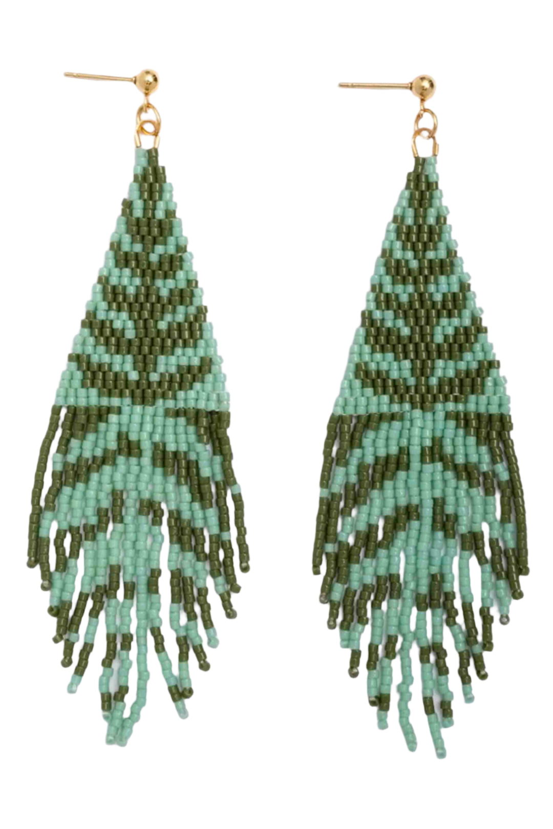 Turquoise/Olive  Beaded Handwoven Vine Fringe Earrings by Mayana Designs Co