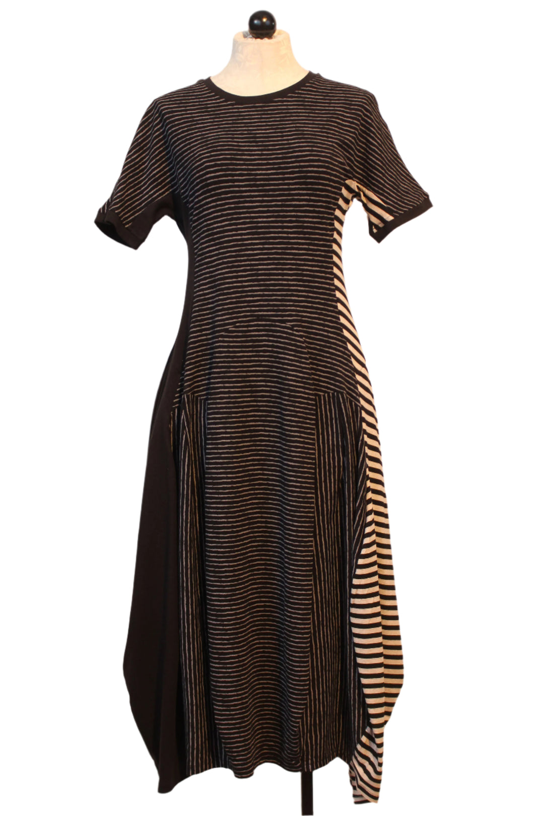 Multi Stripe Short Sleeve Dress by Alembika with side seam pockets