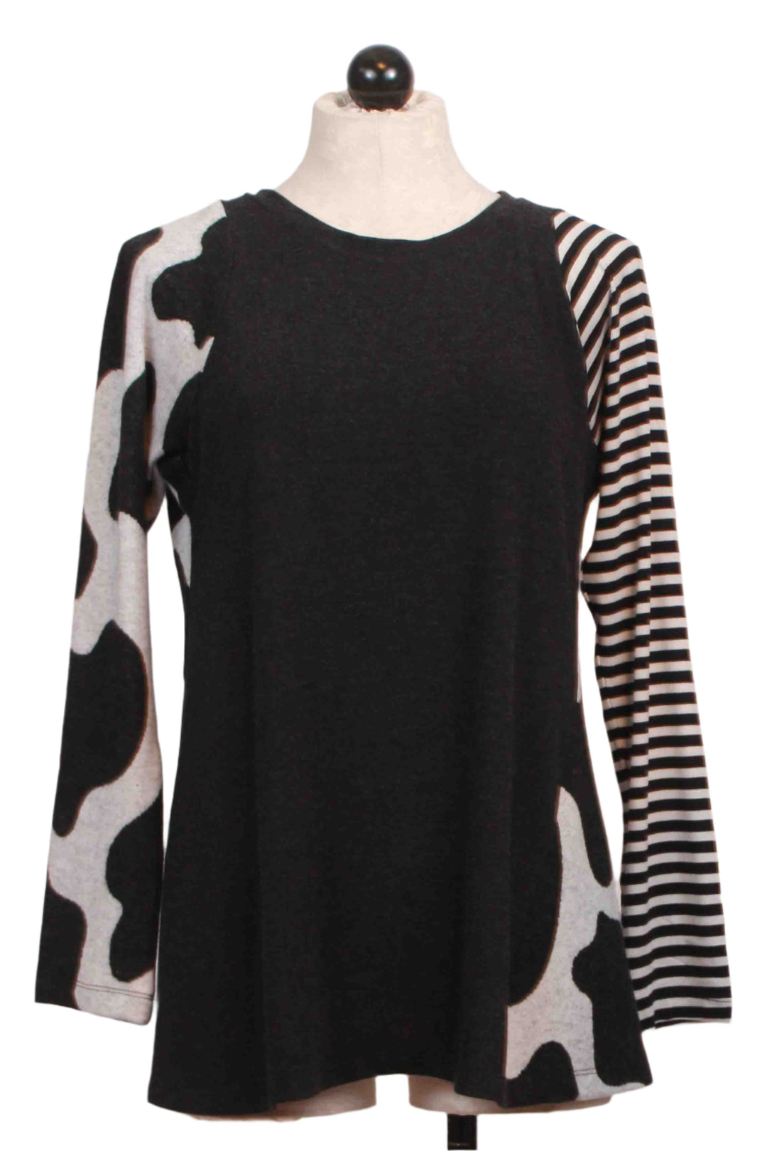 Urban Mixed Print Flared Hem Tee by Alembika in Black and Grey