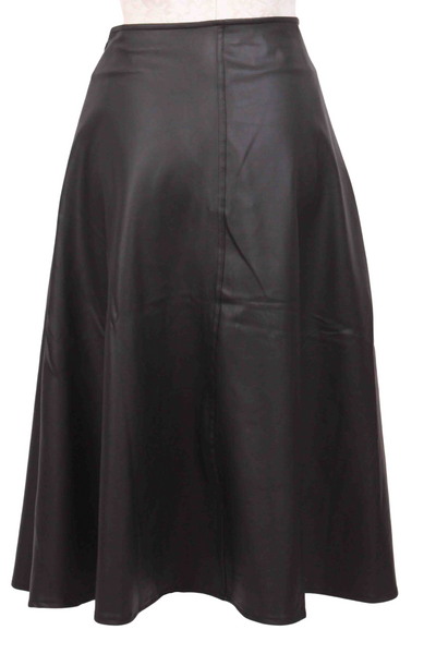 back view of Black Vegan Leather Godet Skirt by Isle by Melis Kozan