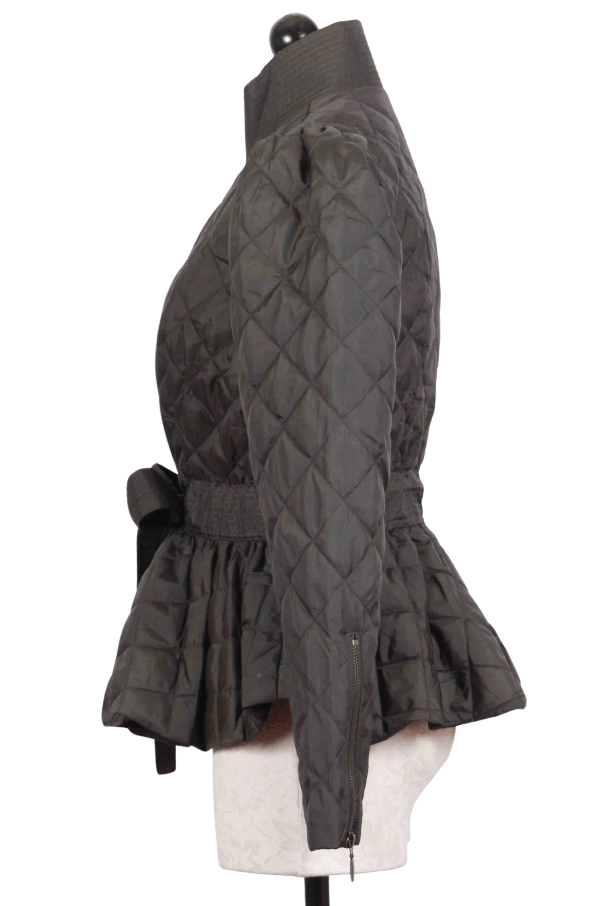 Side view of Army Quilted Raven Jacket by Marie Oliver