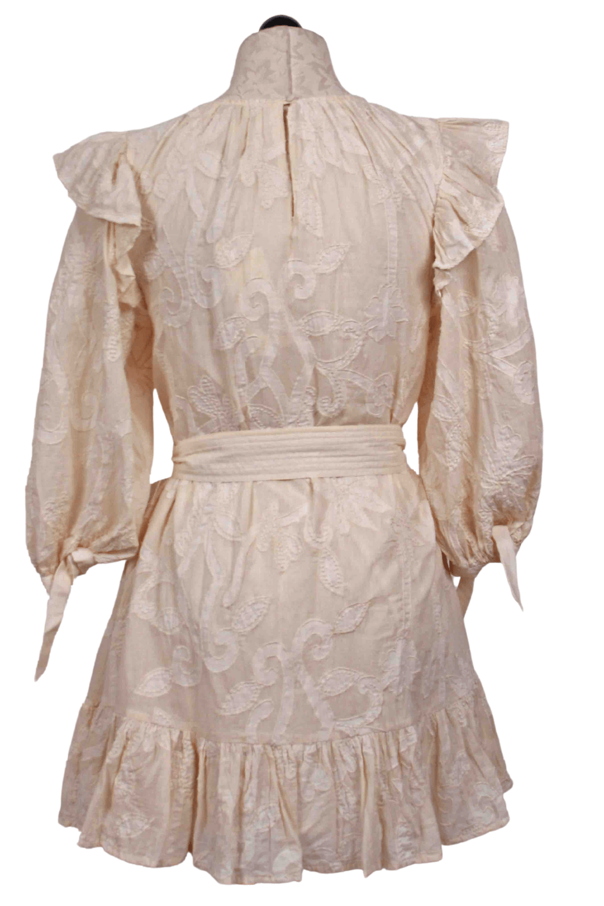 back view of ivory Embroidered Blouson Sleeve Alana Mini Dress by Cleobella