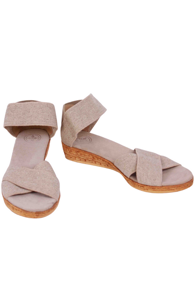 side view of Linen Peachtree Sandal by Charleston Shoe Company