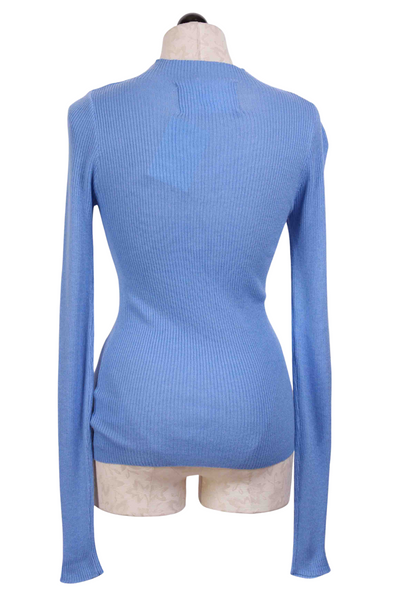 back view of Blue Ribbed Mock Neck Top by Compania Fantastica