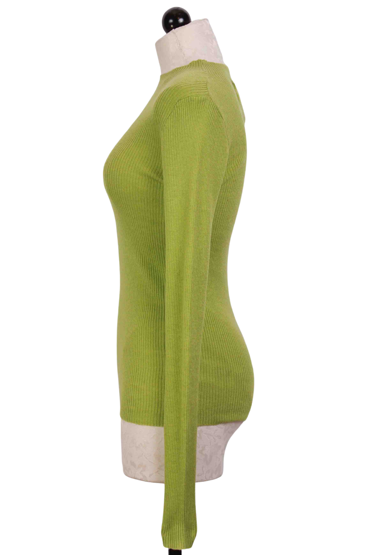 side view of Green Ribbed Mock Neck Top by Compania Fantastica