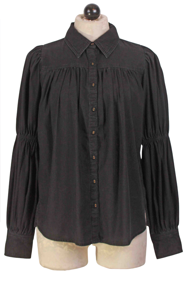 black gathered sleeve Blakely Blouse by Cleobella