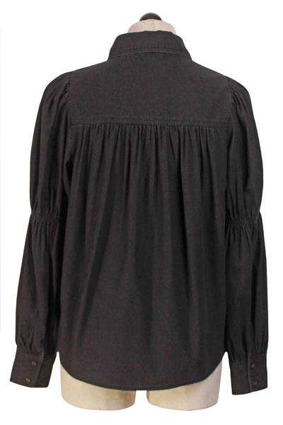 back view of black gathered sleeve Blakely Blouse by Cleobella